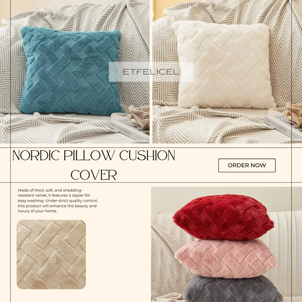 ETFELICEL Nordic Pillow Cushion Cover/ Sarung Bantal Sofa Kursi Tebal Premium Bludru Bulu Halus
