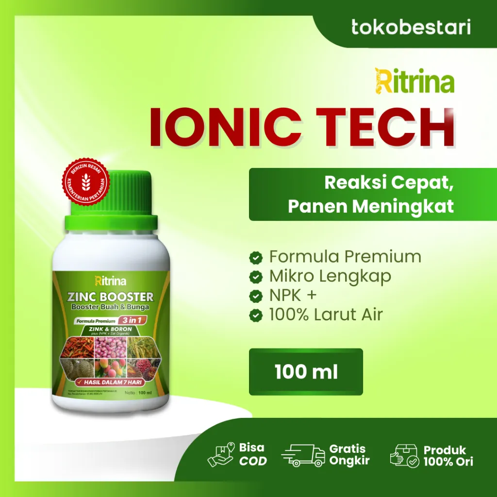 [TERBARU] Ritrina Zinc Booster Pupuk Pelebat & Booster Buah Bunga - Atasi Rontok, Daun Kuning & Keriting, Tambah Bobot & Manis Buah - Formula Cair Lengkap Zink Boron NPK Organik Hasil Cepat 7 Hari