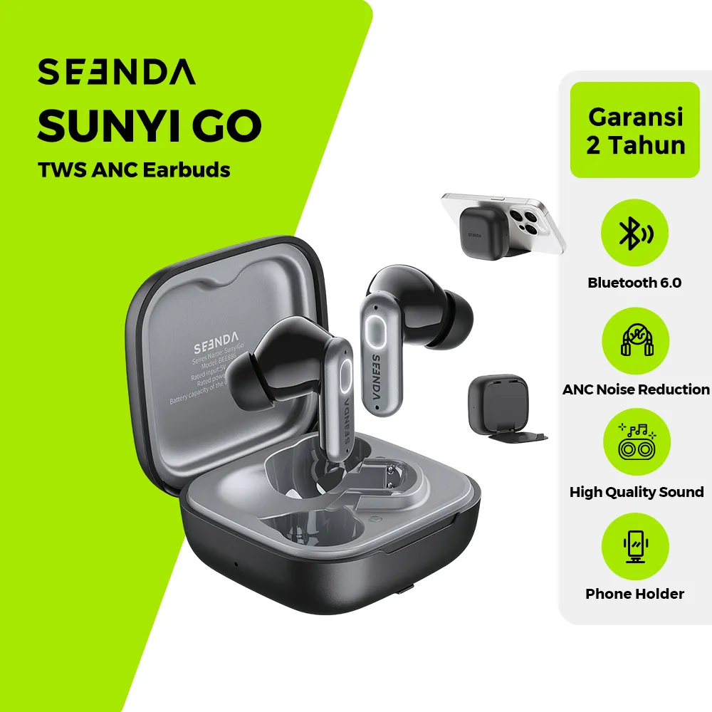 SEENDA SunyiGo TWS Earbuds Bluetooth 6.0 Earphones ANC Noise Reduction Built-in Phone Stand - Garansi 2 Tahun