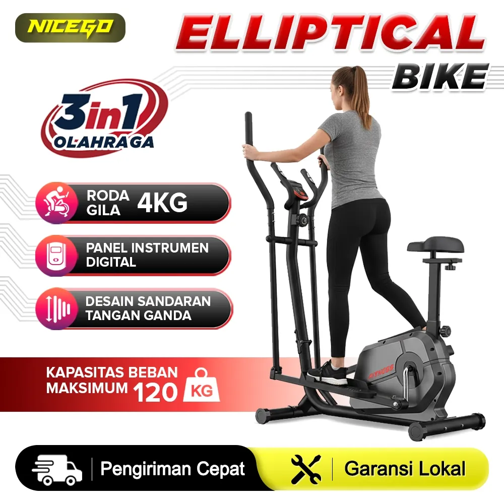 NICEGO Elliptical Bike Spinning Bike 4kg Roda Gila 3 In 1 Magnetic Bike Alat  Gym Fitness