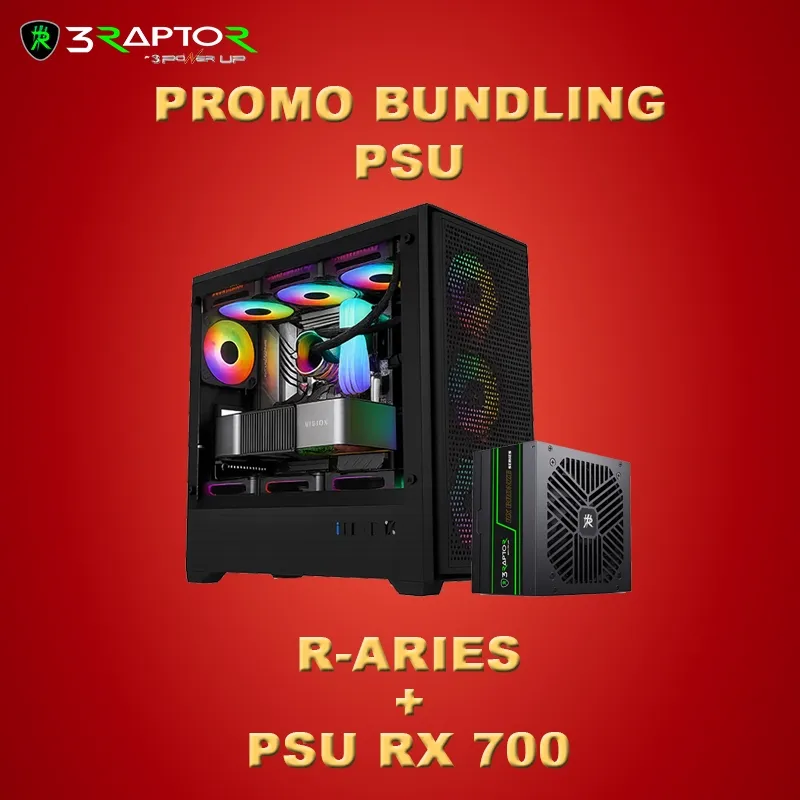 Raptor ARIES Full Tower Gaming Case – Support E-ATX, 3 RGB Fan Included, Tempered Glass, USB 3.0, VGA 430mm
