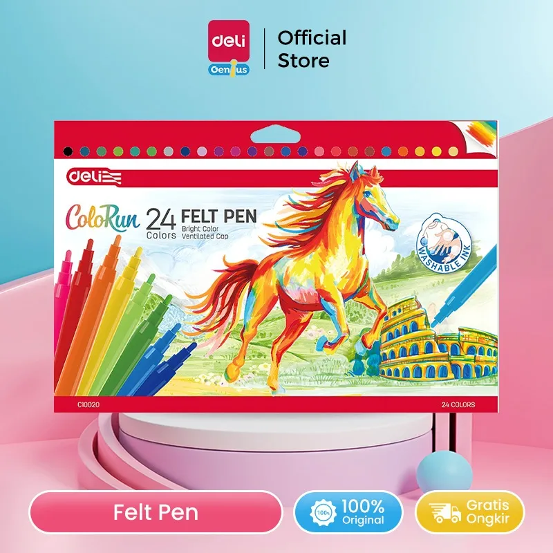 Deli Felt Pen / Spidol Mewarnai 12/18/24 Warna Bullet Tip 1.0 mm Non-Toxic Mudah Dicuci EC100X0