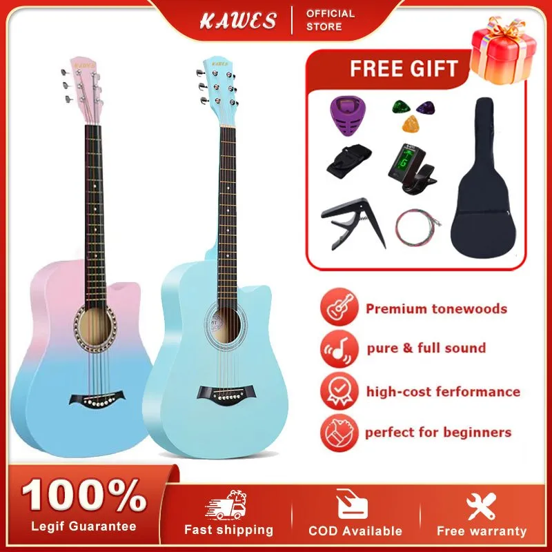 KAWES Original Gitar Akustik Untuk Pemula Dengan Set Lengkap 38 Inch Aksesoris Gratis dan tas gitar