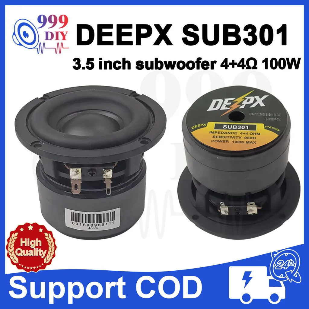 999DIY DEEPX SUB301 Speaker Subwoofer 3,5 inci 100W 4+4 ohm Speaker Subwoofer 3,5 inci Suara Bass Kuat Mudah dipasang