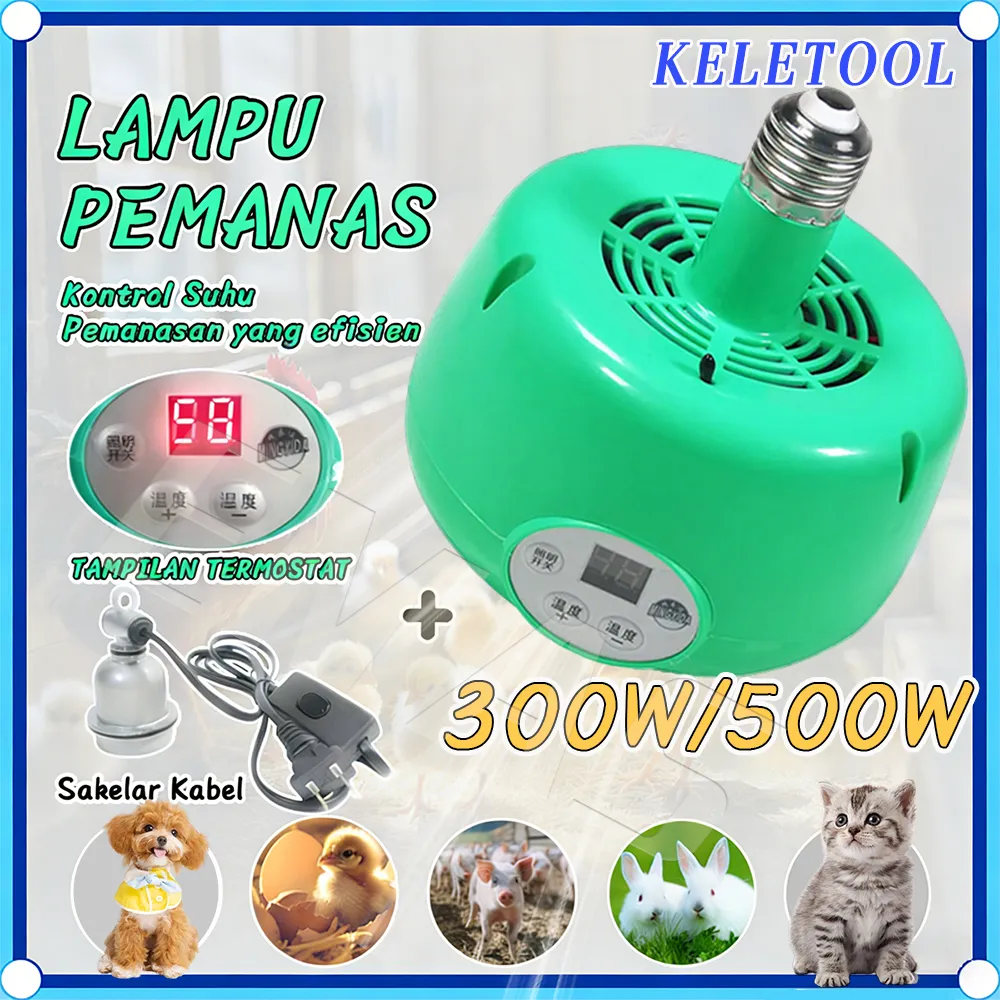 Lampu Panas Peternakan 300W/500W Otomatis Termostatik Plastik  Lampu Pemanas Kandang  Bohlam Pemanas Hewan Peliharaan  Cahaya Alami untuk Anak Ayam Kipas Pemanas Portable Penghangat Ruangan  Desain Plastik Tahan Lama Untuk Kandang Hewan & Ayam
