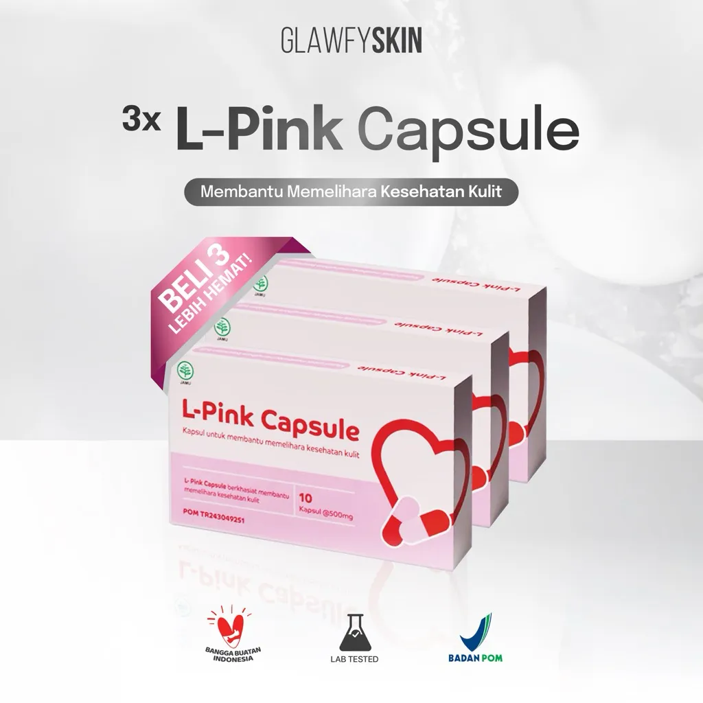 Glawfyskin [ 3 BOX ] L-Pink Capsule | Suplement Kulit |  Booster Capsule | Capsule Kesehatan Kulit BPOM