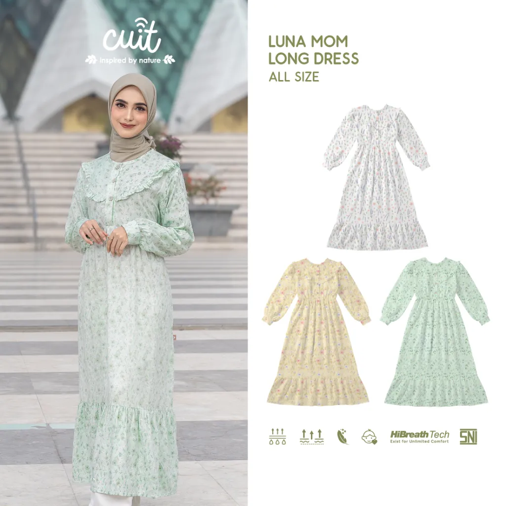 [RAYA SERIES] Cuit Luna Mom Long Dress - Dress Ibu Tangan Panjang Viscose Twill Busui Friendly