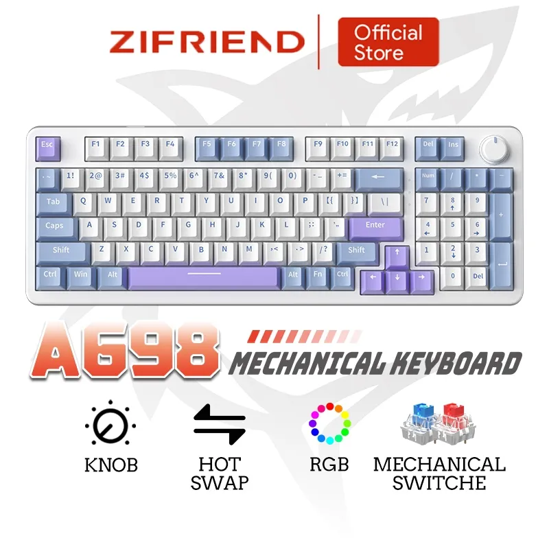 ZIFRIEND AG98 Mechanical Keyboard Gasket Mount Ergonomic Design Gaming Keyboard Garansi 1 Tahun