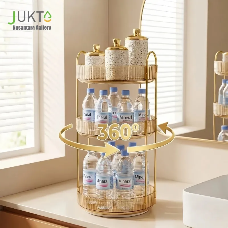 JUKTA COD Rak Makeup Gold 360° Rak Rotating Rak Bumbu Putar Makeup Organizers Bertingkat Rak Dapur Kosmetik Multifungsi