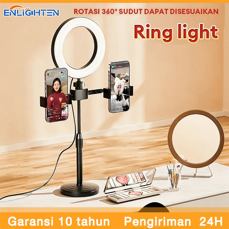 Ring light 16cm+Tripod +2 Holder HP Tripod Mini Stand untuk HP Live stream Selfie Make Up Vlog Lampu