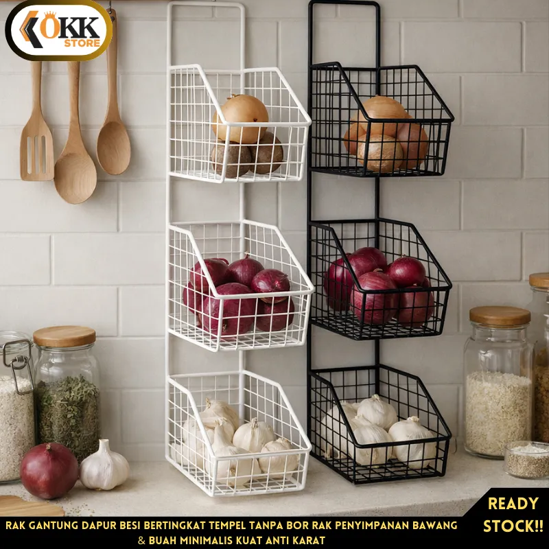 OKK Rak Bumbu Vertikal 3 Susun Minimalis Tahan Lama / Rak Penyimpanan Bawang & Buah Minimalis Kuat