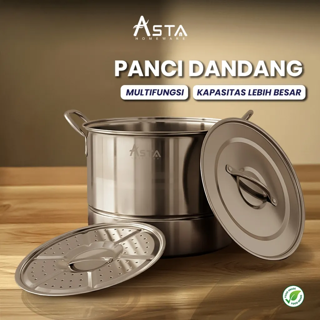 Asta Panci Dandang Kukus Stainless Steel Stock Pot Steamer Dandang Bakso Nasi Tebal