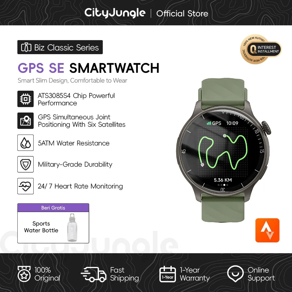 [Gift Botol Minum Olahraga]Cityjungle Smartwatch GPS SE | Layar AMOLED 1.43" | Tahan Air 3ATM | Bluetooth 5.3 | Kompas & Barometer | Jam Tangan Pintar