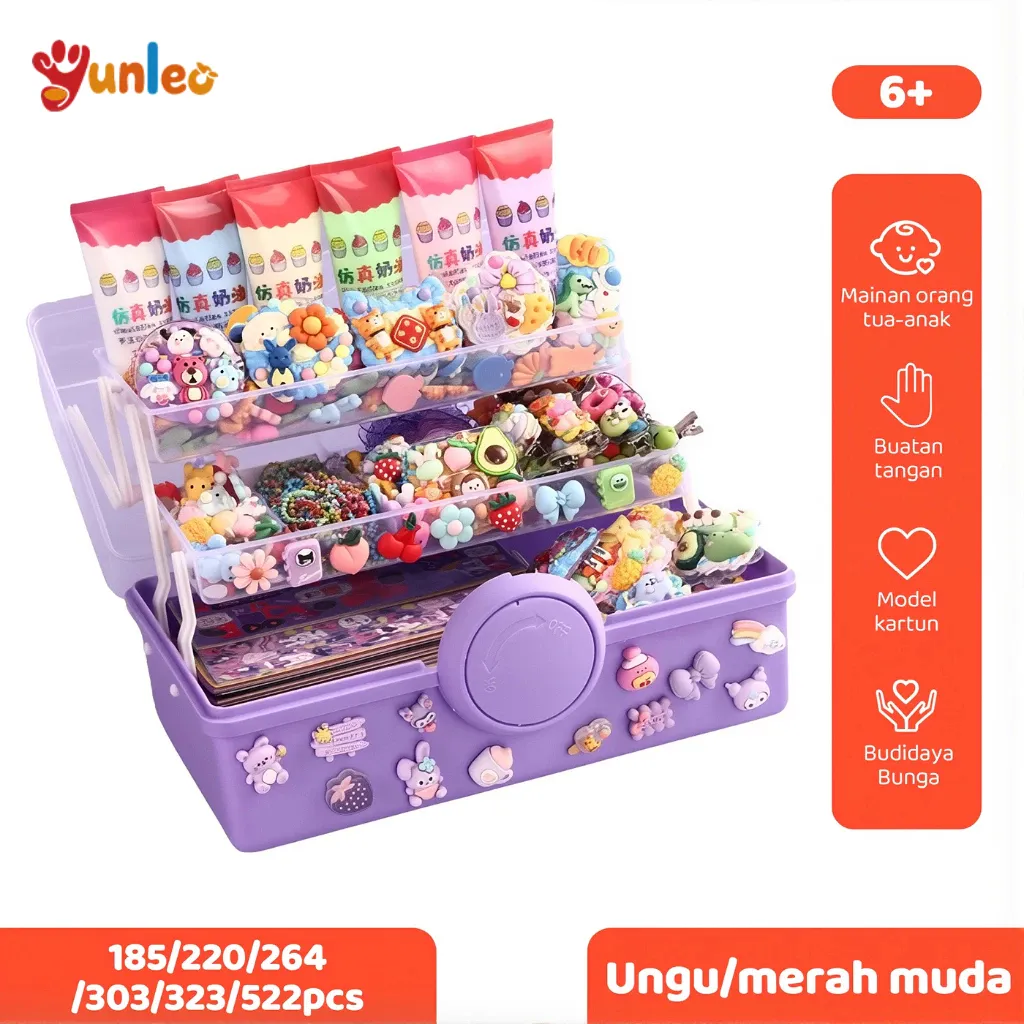 YUNLEO 185/220/264/303/323/522PCS DIY Set Gantungan Kunci Akrilik DIY Stiker Murah Dengan Merah muda Ungu Kotak
