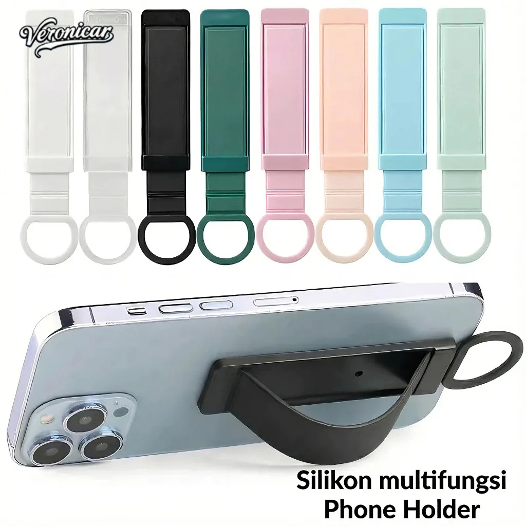 Silicone Holder Stand Universal Strap Bracket Ring Phone Grip Geser Teleskopis Stiker Belakang Tali Pergelangan Kunci HP Multifungsi Phone Holder-Ver