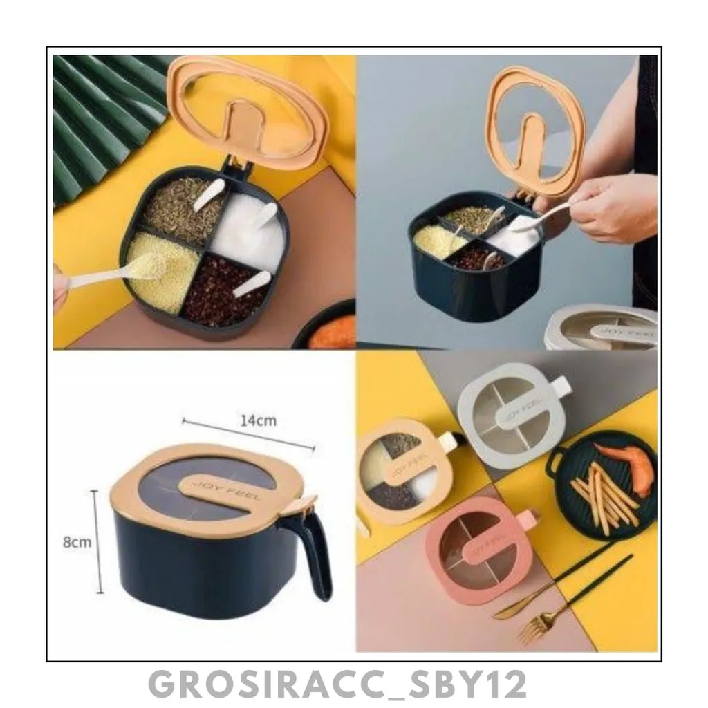 (GAS) Tempat Bumbu Dapur 4 Sekat / Kotak Bumbu 4 Sekat Plus Sendok