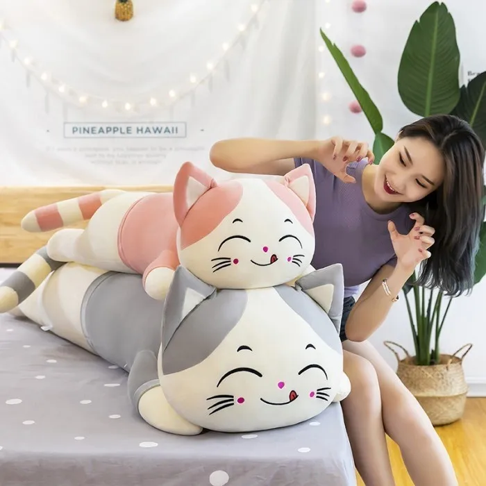 Bantal Guling Kucing Lying 50cm Bahan Plush Premium Kado Hadiah Anak-Anak