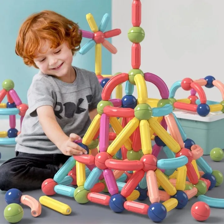 100 pcs Puzzle Magnetik Tongkat & Bola Mainan Pendidikan Awal Pengembangan Intelektual Montessori Dirakit Magnet Blok Bangunan untuk Anak Laki-laki dan Perempuan