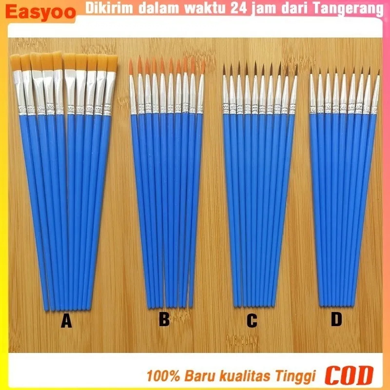 50Pcs Kuas Cat Air Bulat / Datar Kuas Kecantikan Set Kuas Cat Minyak 17cm