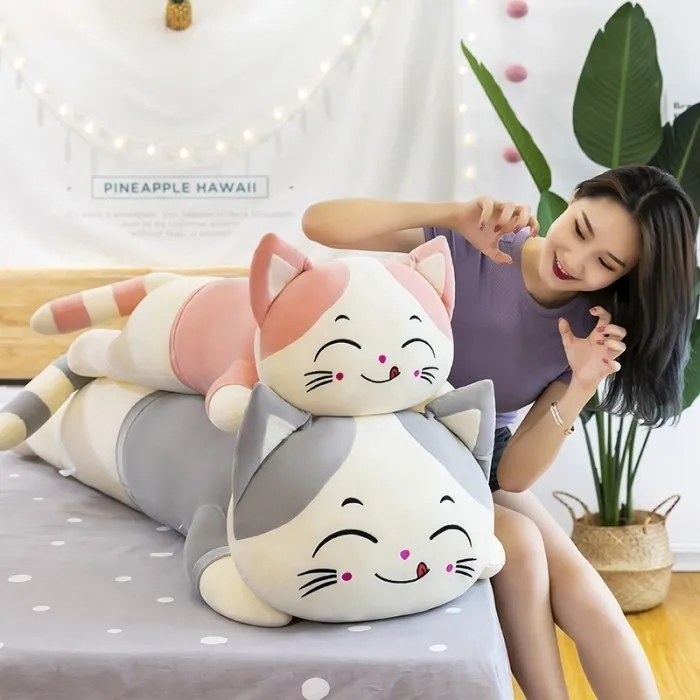 Bantal Guling Kucing Lying 50cm Bahan Plush Premium Kado Hadiah Anak-Anak Gift
