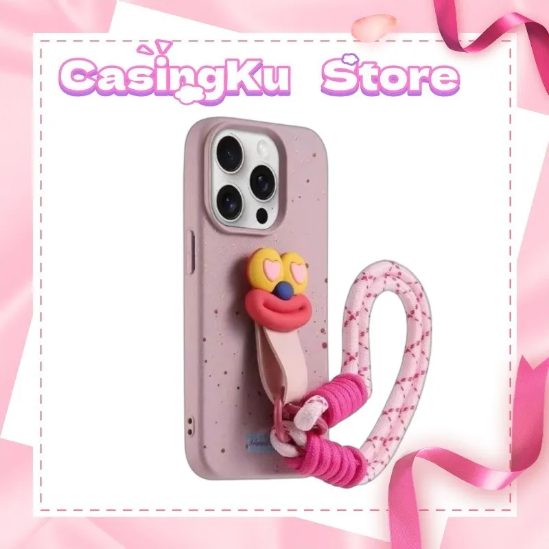 Soft Case Corak Percikan Tinta  iRing Ekspresi Lucu  Tali Gantungan untuk iPhone 11 12 13 14 15 Pro Max