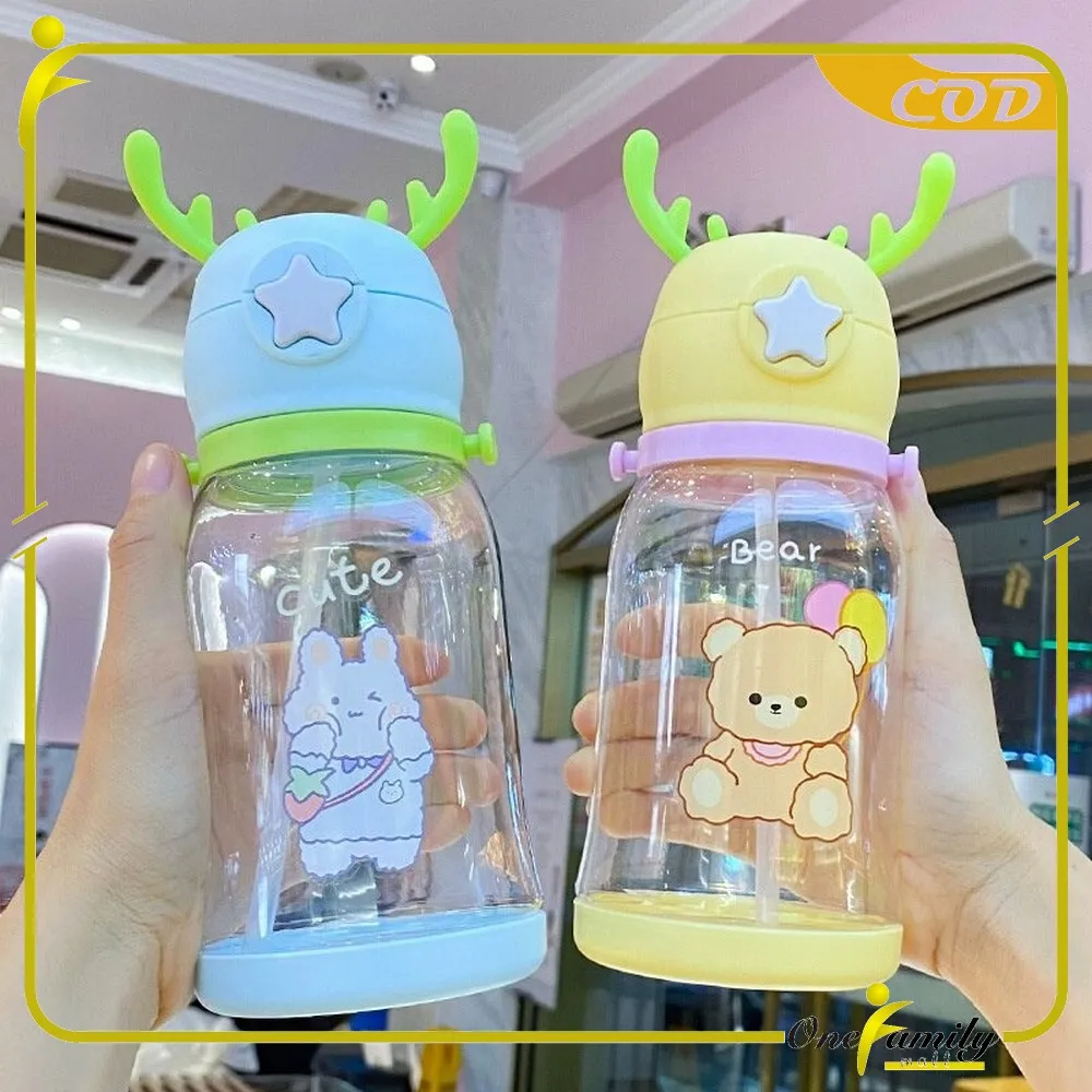 ONE-C302 Botol Air Minum Anak Sedotan 610ml Model Tanduk Rusa Lucu / Botol Minum Anak BPA FREE Food Grade
