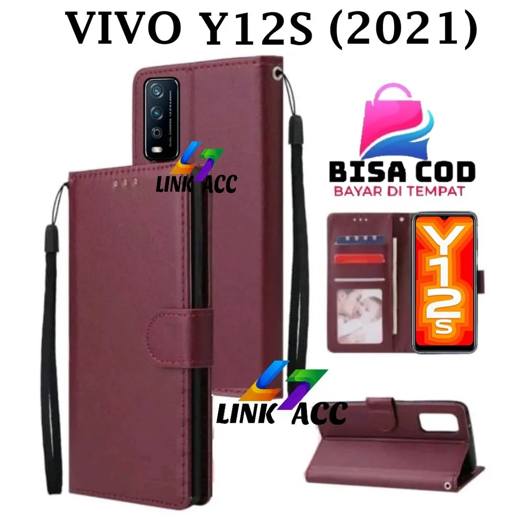 CASE FLIP VIVO Y12S (2021) LEATHER CASE PREMIUM-FLIP WALLET CASE KULIT UNTUK VIVO Y12S (2021) - CASING DOMPET-FLIP COVER LEATHER-SARUNG BUKU HP