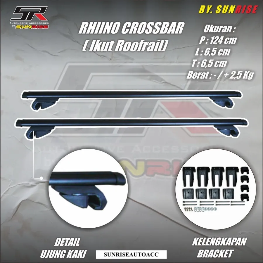 Rhiino Crossbar Mobil Kaki Rack (Ikut Roofrail) Khusus Pajero Fortuner All New Rush Roof Rail
