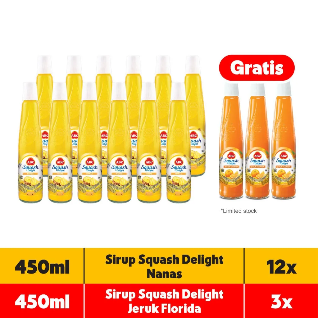 ABC Sirup Squash Delight Nanas 425ml - Multi Pack 12 pcs
