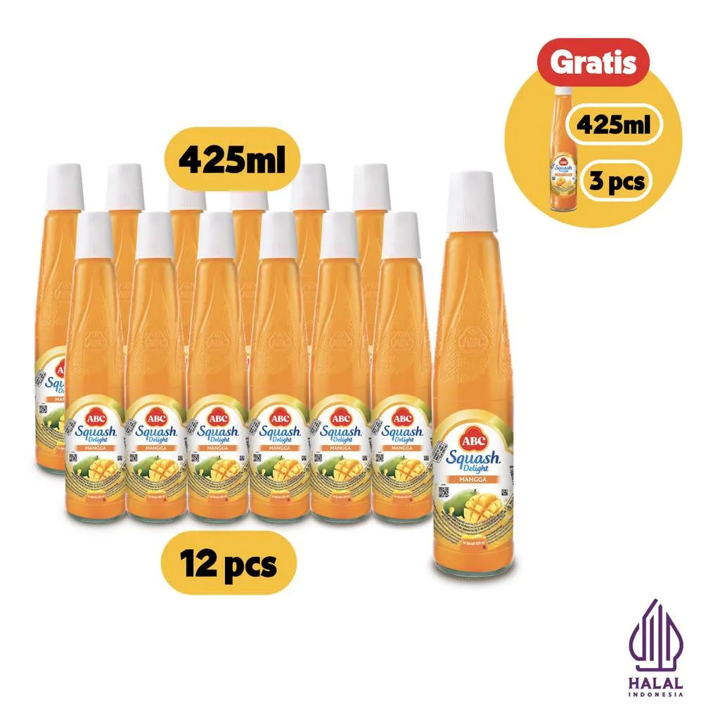 ABC Sirup Squash Delight Mangga 425 ml - Multi Pack 12 pcs