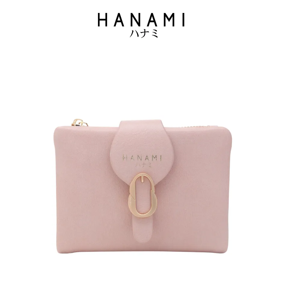 HANAMI Dompet Lipat Wanita Kecil Kulit Pink Lucu Premium Genxie Resleting Koin Remaja Simple WA873P3