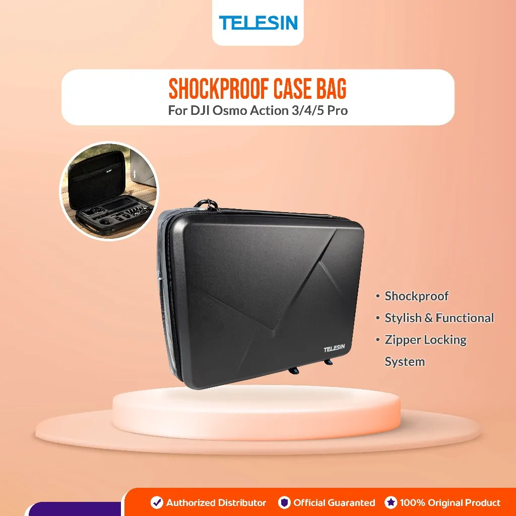 TELESIN Tas Shockproof Combo Hand Bag For DJI OSMO ACTION 5 PRO / ACTION 4 / ACTION 3 Waterproof Hard Case Storage Action Cam Camera Accessories Aksesoris Kamera Aksi Acc Handbag Shock Water Proof