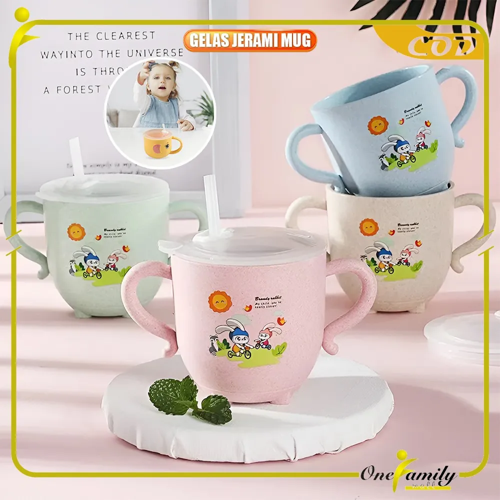 ONE-C381 C382 Gelas Jerami Mug / Gelas Minum Anak Anti Tumpah Bahan Jerami / Baby Cup / Cangkir Anak Wheat Straw Karakter Kartun