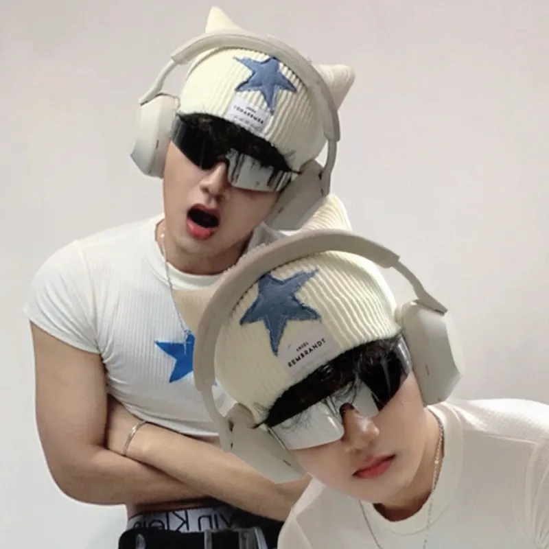 ARSEL REMBRANDT Topi Kupluk Rajut Beanie Hat Short Pria Wanita Dewasa Premium Distro Quality - Beanie Cat Ear Star