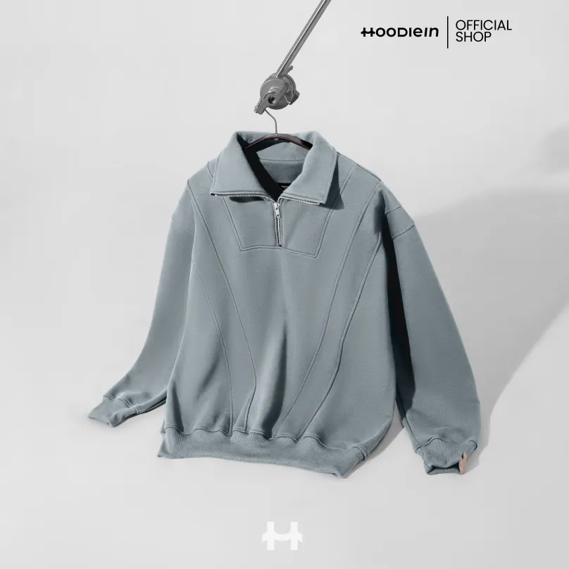 Hoodie.In Half Zipper Cotton/Katun Regular Boxy - Ash Cool UNISEX (Pria/Wanita)