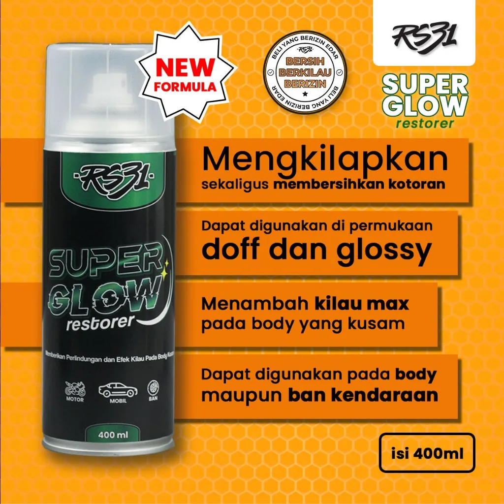 RS31 Super Glow, Trim restorer, Pengkilap dan Penghitam Body Kendaraan, Soft, Coating, Pengkilap Motor Mobil Glossy, Doff