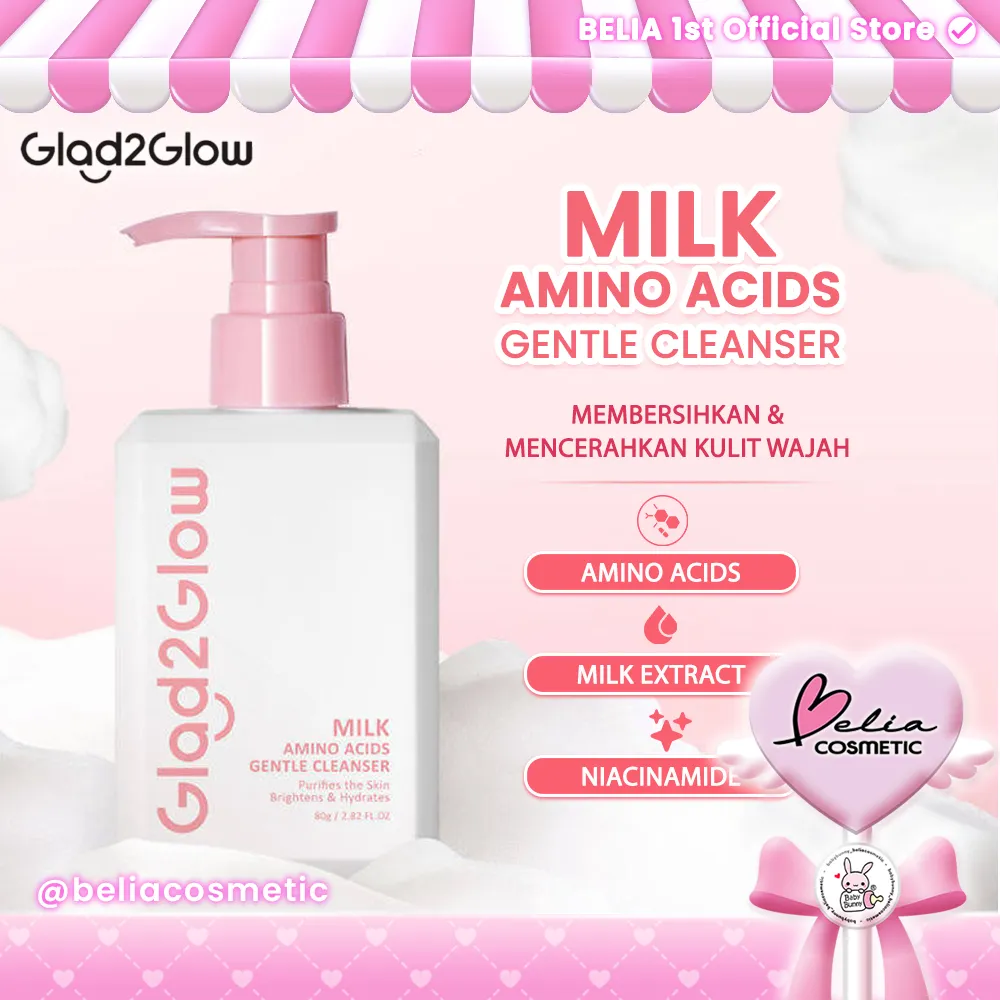 ❤ BELIA ❤ GLAD2GLOW Milk Amino Acid Gentle Cleanser Brightening Face Wash 80ml | Sabun Cuci Muka Pembersih Wajah