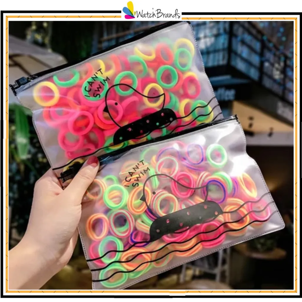 WBS Ikat Rambut Korea I Can Swim Warna Warni + Pouch Aksesoris Rambut Ikat Rambut Elastis IR060