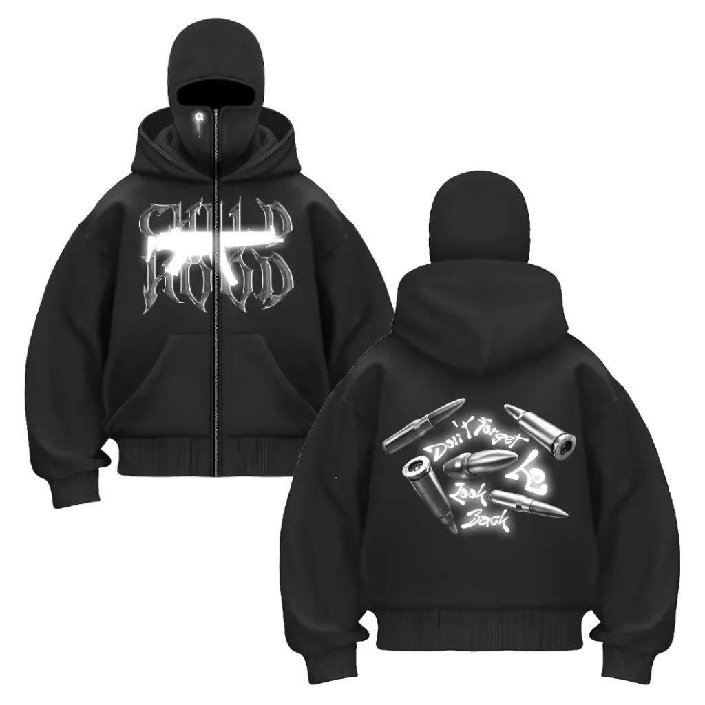 CHILDHOOD Hoodie Balaclava Zipper Reflektif Sablon Nyala Frenemy Jaket Boxy Hitam Pria Wanita