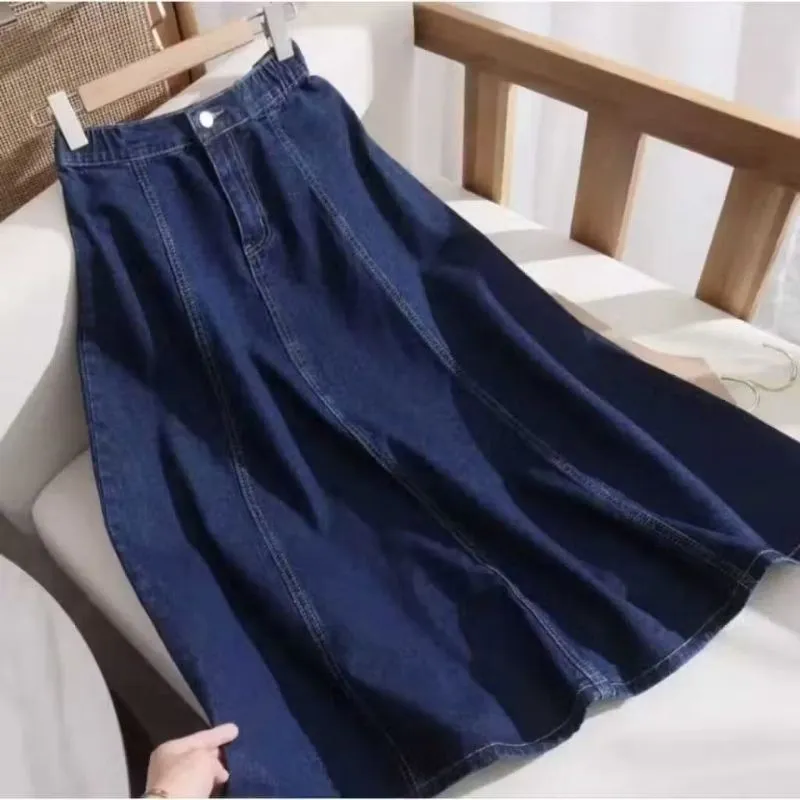 Jisso Rok Jeans Mayung Premium Wanita A-line 7/8 Model Payung Pinggang Karet || Rok Wanita Highwaist Skirt Denim Terbaru