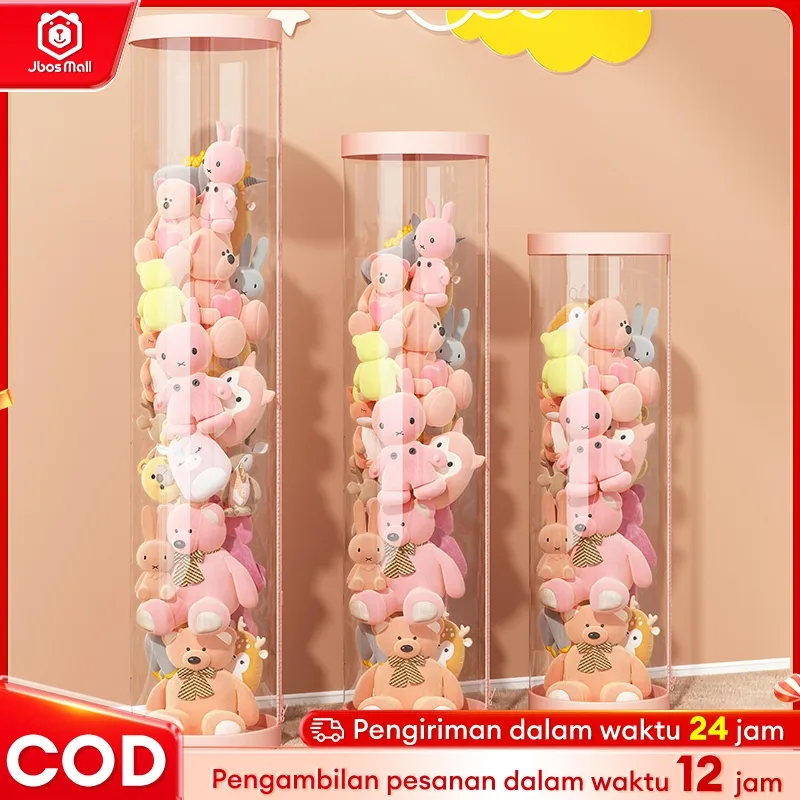 Ember Boneka Doll Houses Ritsleting Transparan Tabung Storage Doll Storage Bucket Organizer Penyimpanan boneka Dengan Penutup