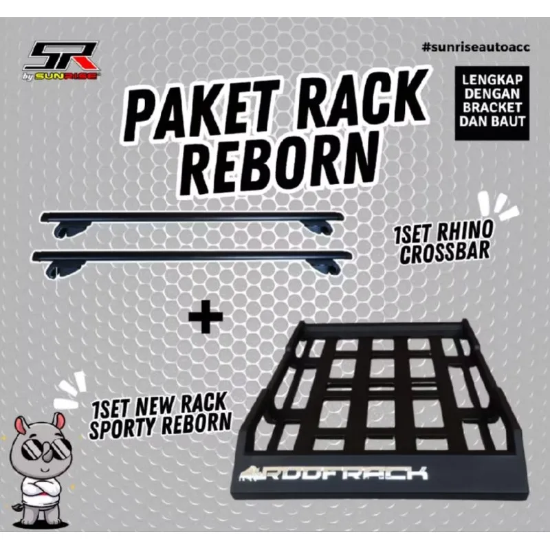 Paket NEW RACK SPORTY REBORN+Kaki Crossbar Rak Mobil Universal Lengkap Paket Roof Rack NEW RACK SPORTY REBORN