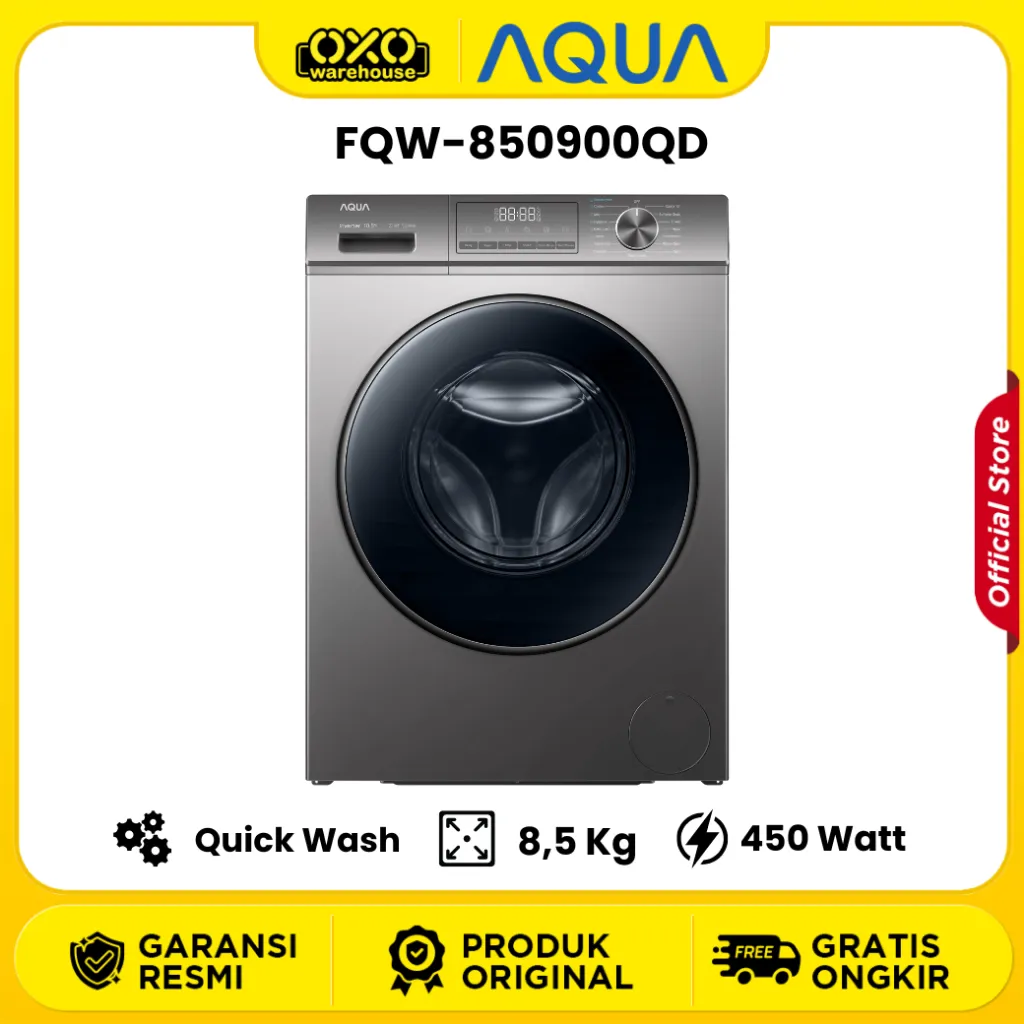 AQUA Mesin Cuci FQW-850900QD Front Loading 8.5 KG Low Watt Garansi Resmi