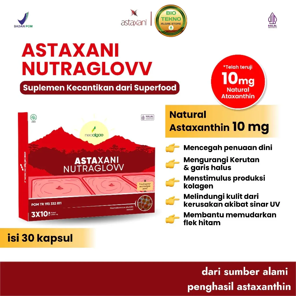 Garansi 100% ORI Astaxani NutraglovV Astaxanthin Suplemen Alami Mutivitamin Kecantikan dan Anti Flek