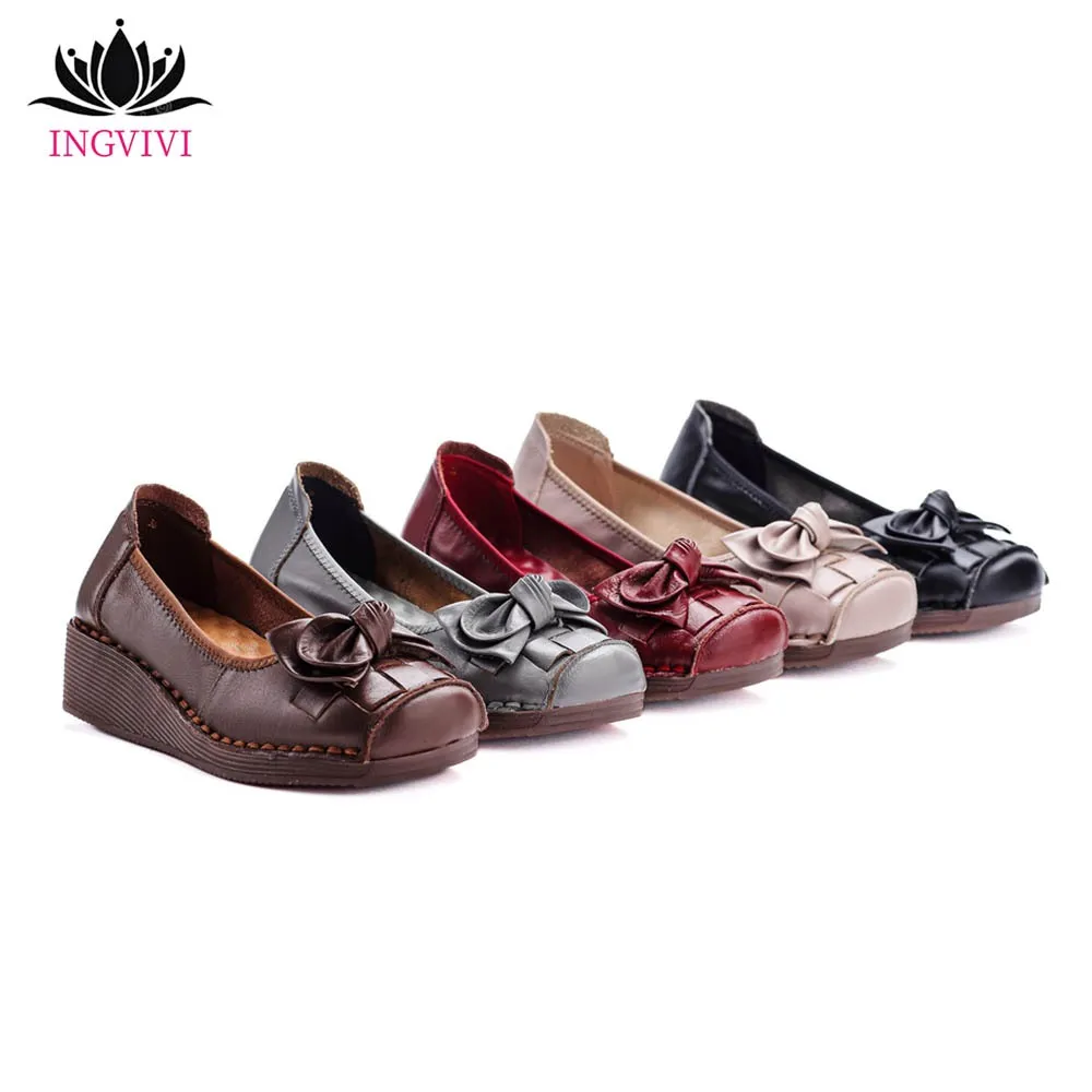 Sepatu Wanita INGVIVI Pita Kulit Sapi asli Empuk dan Lentur Flat Melati Wedges Tinggi 5cm