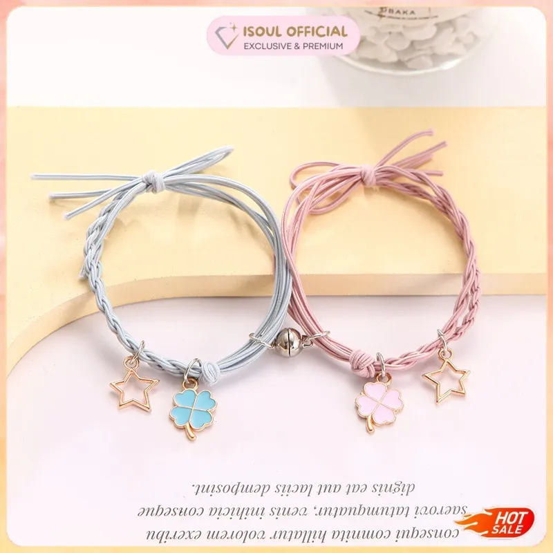 COD iSoul Gelang Couple Warna Warni Pink Biru Tali Adjustable Wanita Pasangan Korea Lucu Magnet Hati