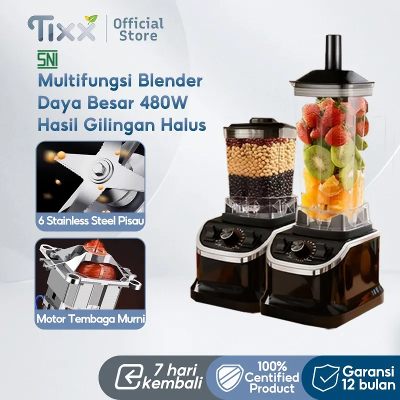 TIXX Blender Berbagai warna Hadiah 2L+800ML 6 Pisau Buah Multifungsi Chopper Juicer Bahan PC Food Grade Mesin Blender Mixer lce Crusher Jus Sayuran Jus Sereal Gilingan Smoothie Getar
