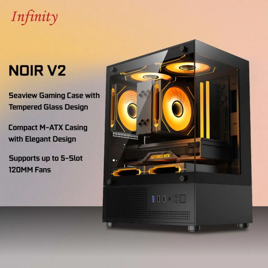 Casing Komputer Infinity Noir m-atx Free 3Fan RGB Tempered Glass