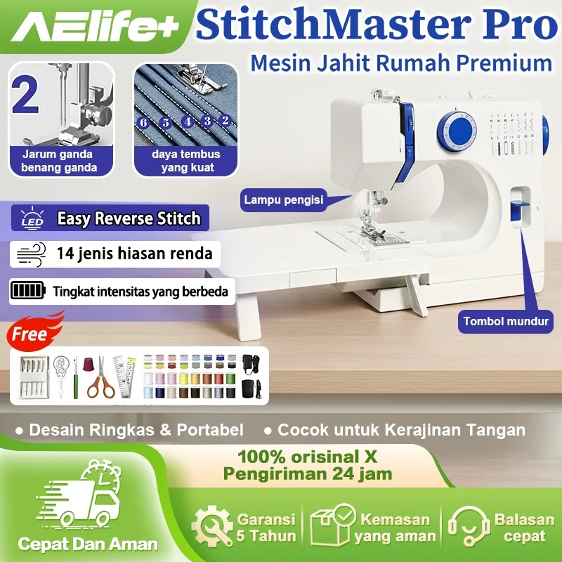 AE Tingkat profesional Mesin Jahit Mini Portabel 14 Stitch Pola 1 Mesin Jahit Listrik Pakaian Jahit Tangan Mesin Jahit Portabel Mesin Jahit LED Mesin