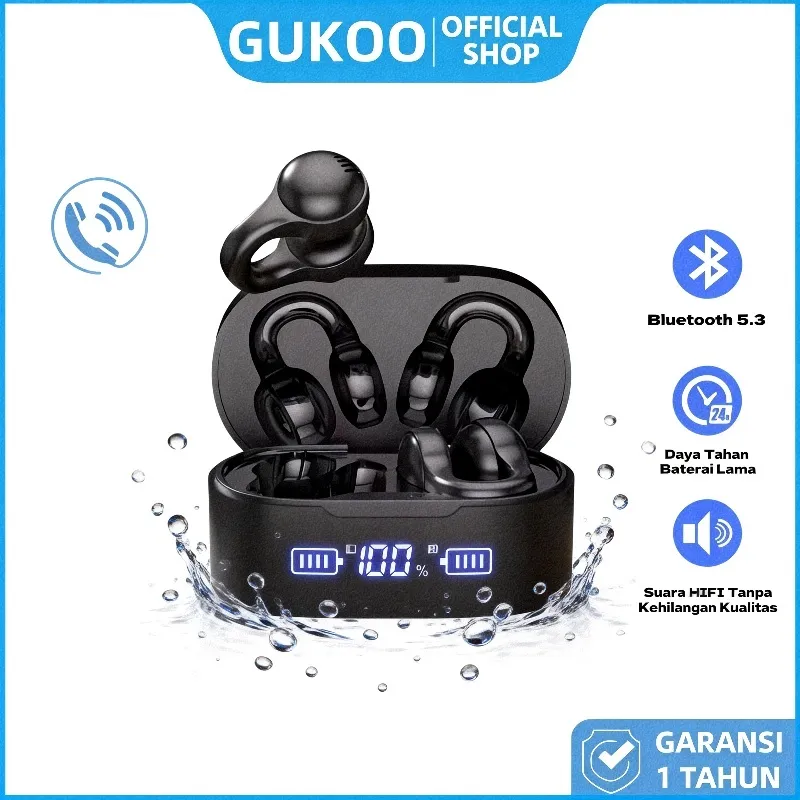 GUKOO PROMO! EARPHONE JEPIT TAHAN 1 HARI PENUH! CASE ELEGAN + INDIKATOR BATERAI DIGITAL | TAHAN KERINGAT - FREE ONGKIR!